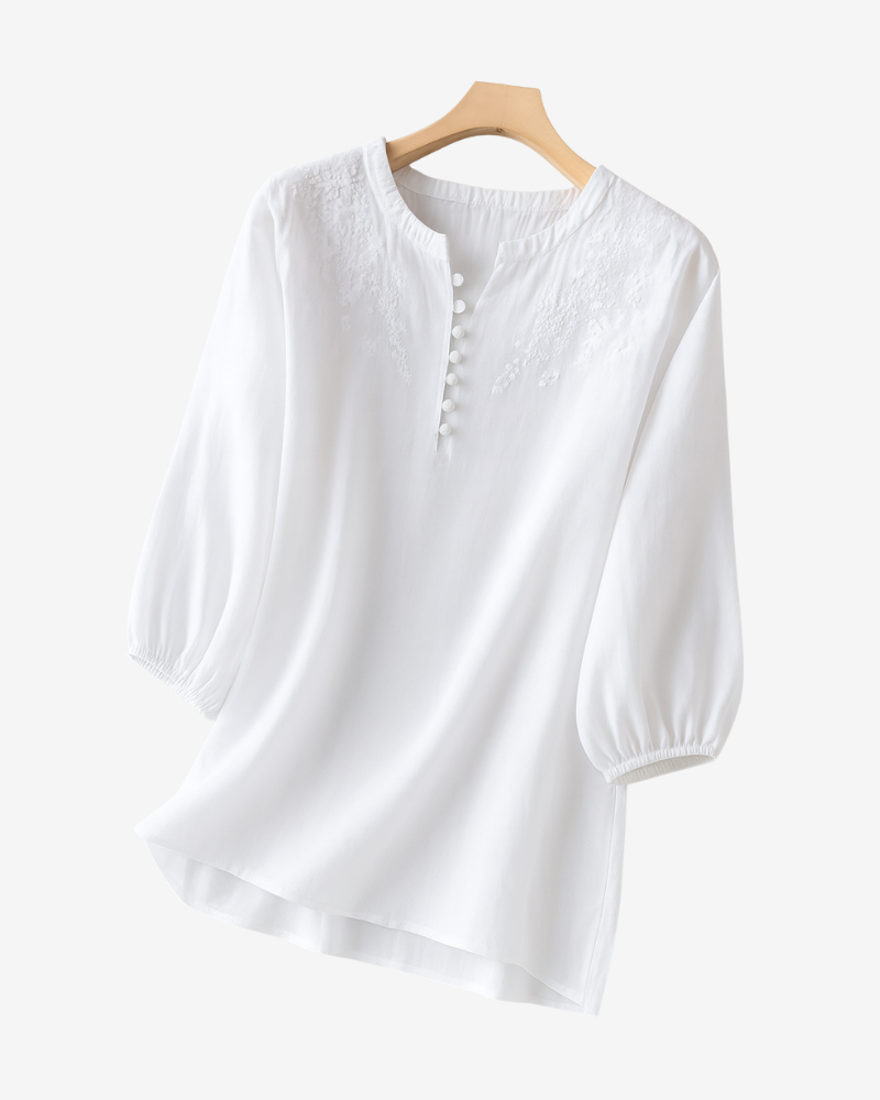 RENATA™ | Blusa de algodón con hombros bordados