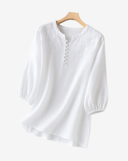 RENATA™ | Blusa de algodón con hombros bordados