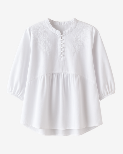 RENATA™ | Blusa de algodón con hombros bordados