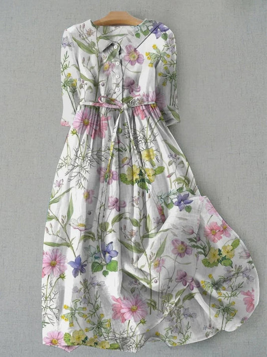ANDREA™ | Vestido floral de lino con lazo