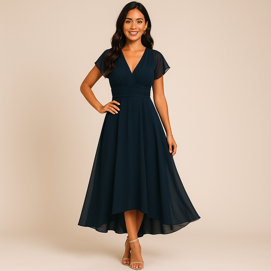 PAULA™ | Vestido de noche fluido con escote en V
