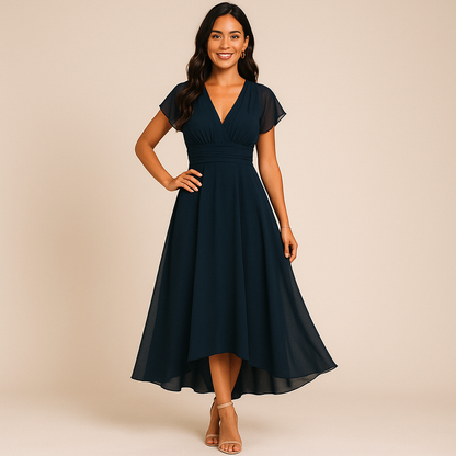 PAULA™ | Vestido de noche fluido con escote en V