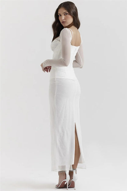 SARA™ | Vestido negro largo con mangas transparentes