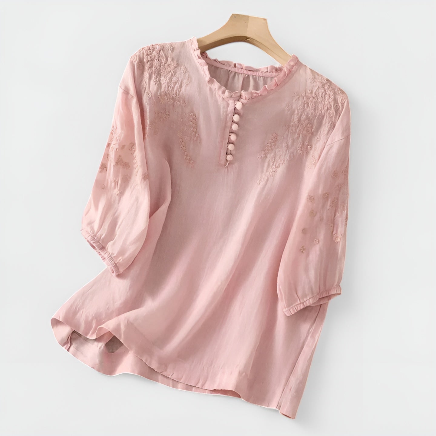 RENATA™ | Blusa de algodón con hombros bordados
