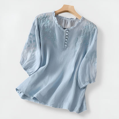 RENATA™ | Blusa de algodón con hombros bordados