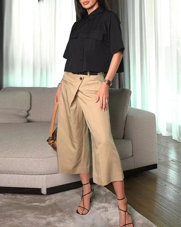 LOURDES™ | Conjunto con top de solapa y pantalón cropped