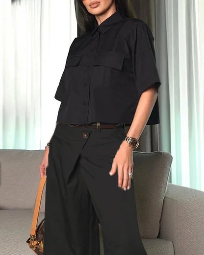LOURDES™ | Conjunto con top de solapa y pantalón cropped